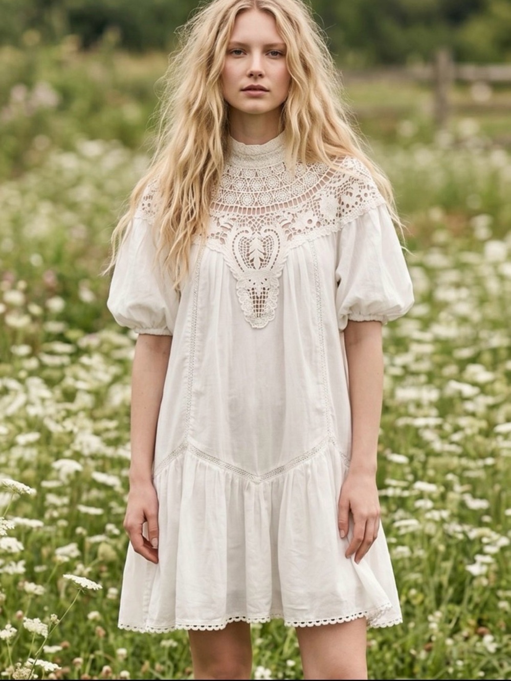 Anthropologie high neck lace tunic dress size Large petite new ivory